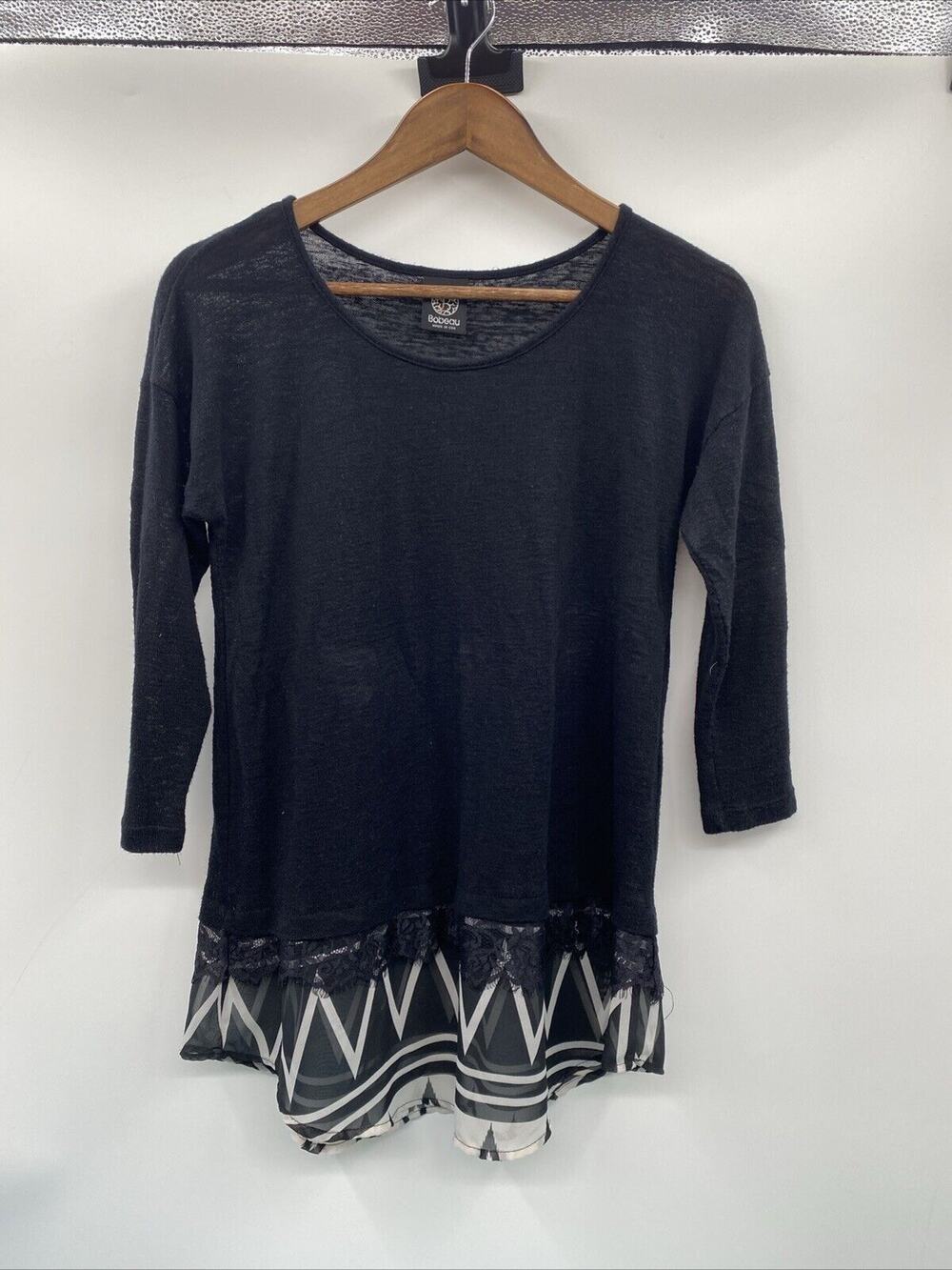 BOBEAU Women's Black White Made In USA Top S/M